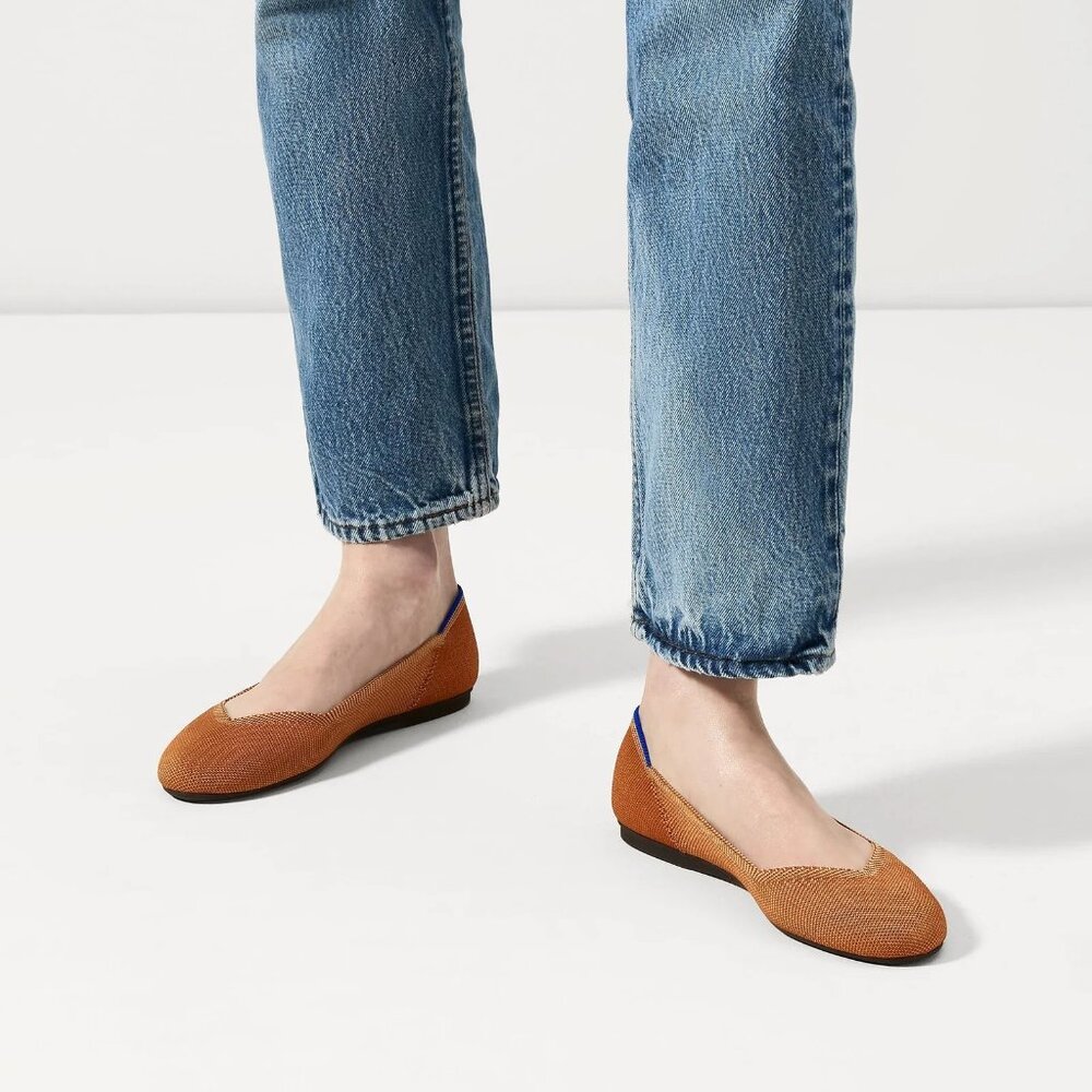 Rothy's Rust Orange Ballet Flats with Blue Trim - Picture 5 of 15